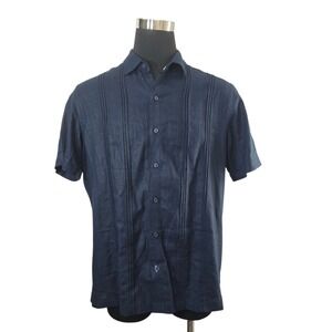 Scotch & Soda Amsterdam Mens Blue Short Sleeve Shirt‎ Guayabera Size L